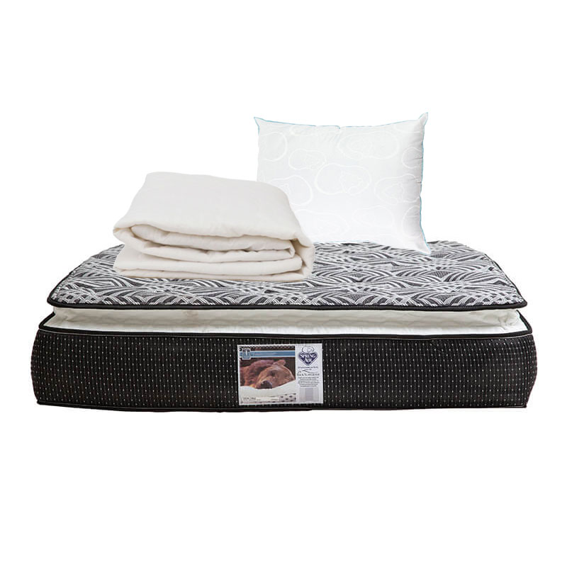 Colchon Spring Air Omega +box Dicasa Black Matrimonia +almohada Oso+protector De Colchon