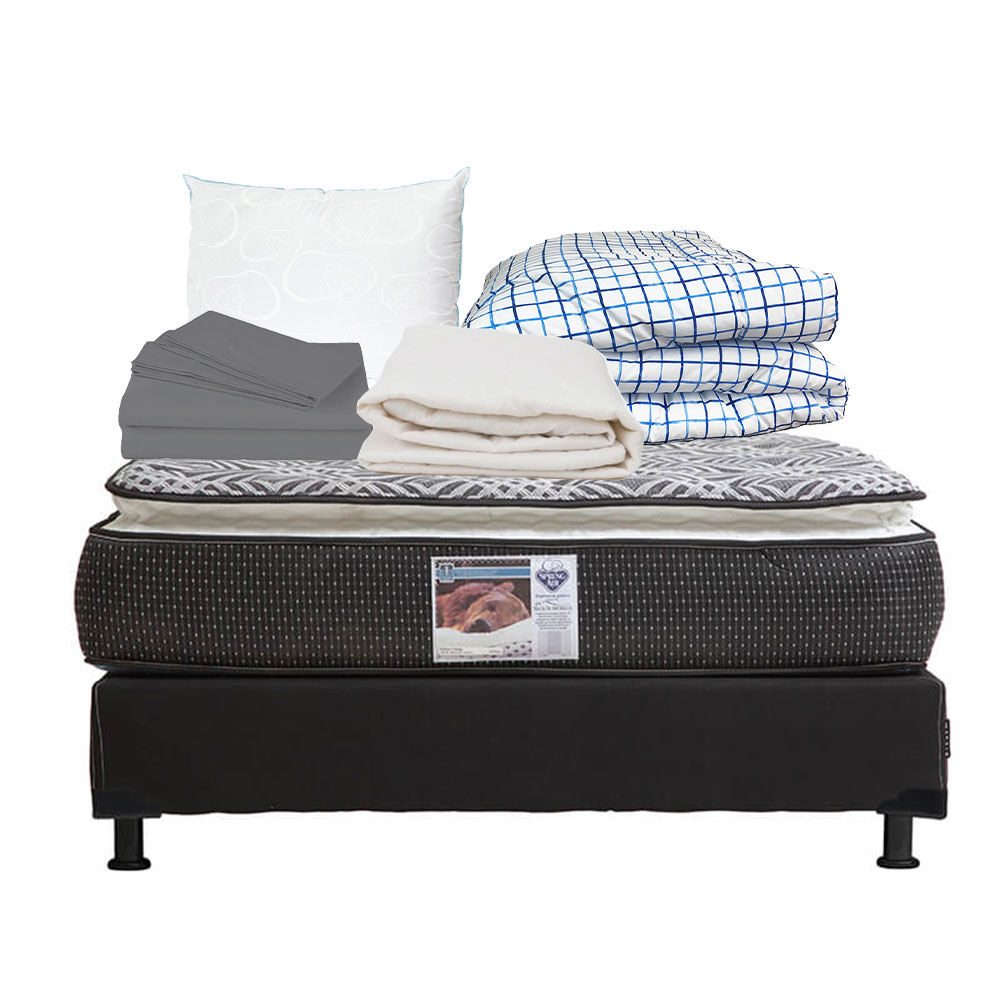 Colchon Spring Air Omega +box Dicasa Black Matrimonia +almohada Oso+protector De Colchon +sabanas+edredon Palermo
