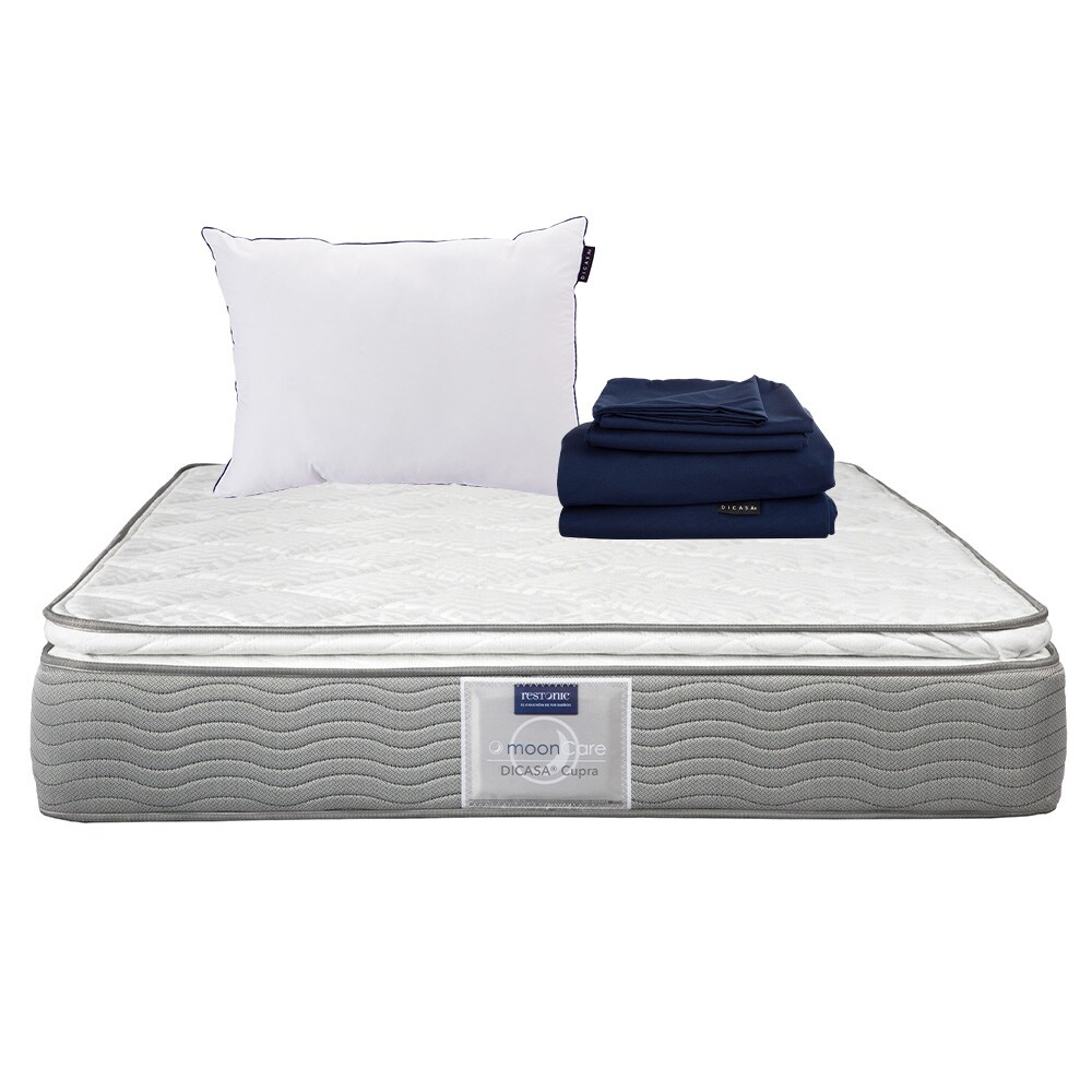 Colchón Restonic Cupra Queen Size + Almohada Dicasa + Sábanas Dicasa $5,549