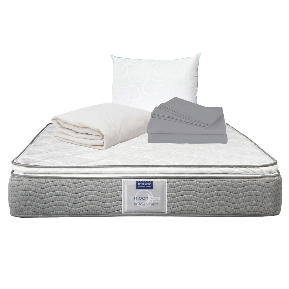 Colchón Restonic Cupra Matrimonial + Almohada Oso + Protector de Colchón + Sábanas $5,949