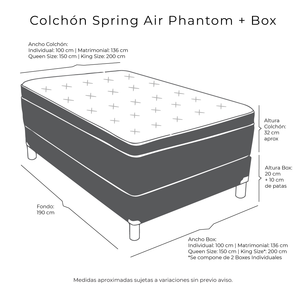 Foto 3 pulgar | Colchón Spring Air Phantom Matrimonial + Box Dicasa Color Negro + Sábanas