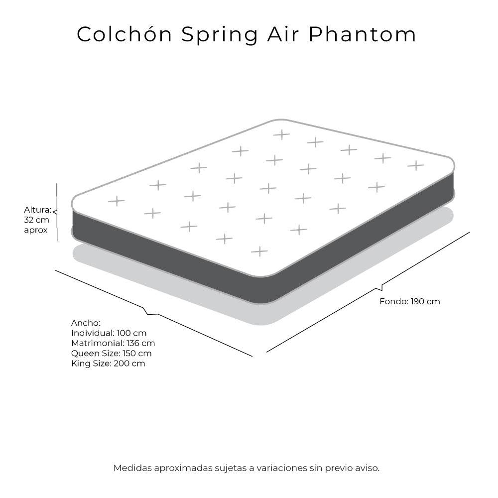 Foto 2 | Colchón Spring Air Phantom Queen Size + Almohada One + Protector De Colchón
