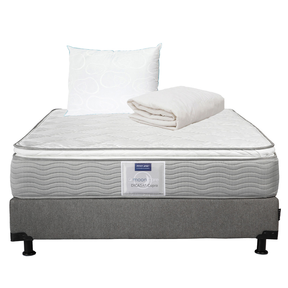 Foto 1 | Colchón Restonic Matrimonial + Box Dicasa + Almohadas Osos + Protector