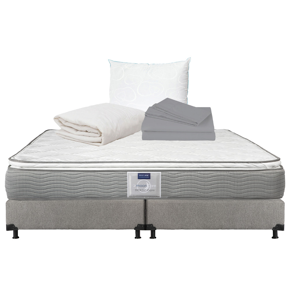 Colchón Restonic King Size + Box Dicasa + Almohada  Oso + Protector + Sábanas