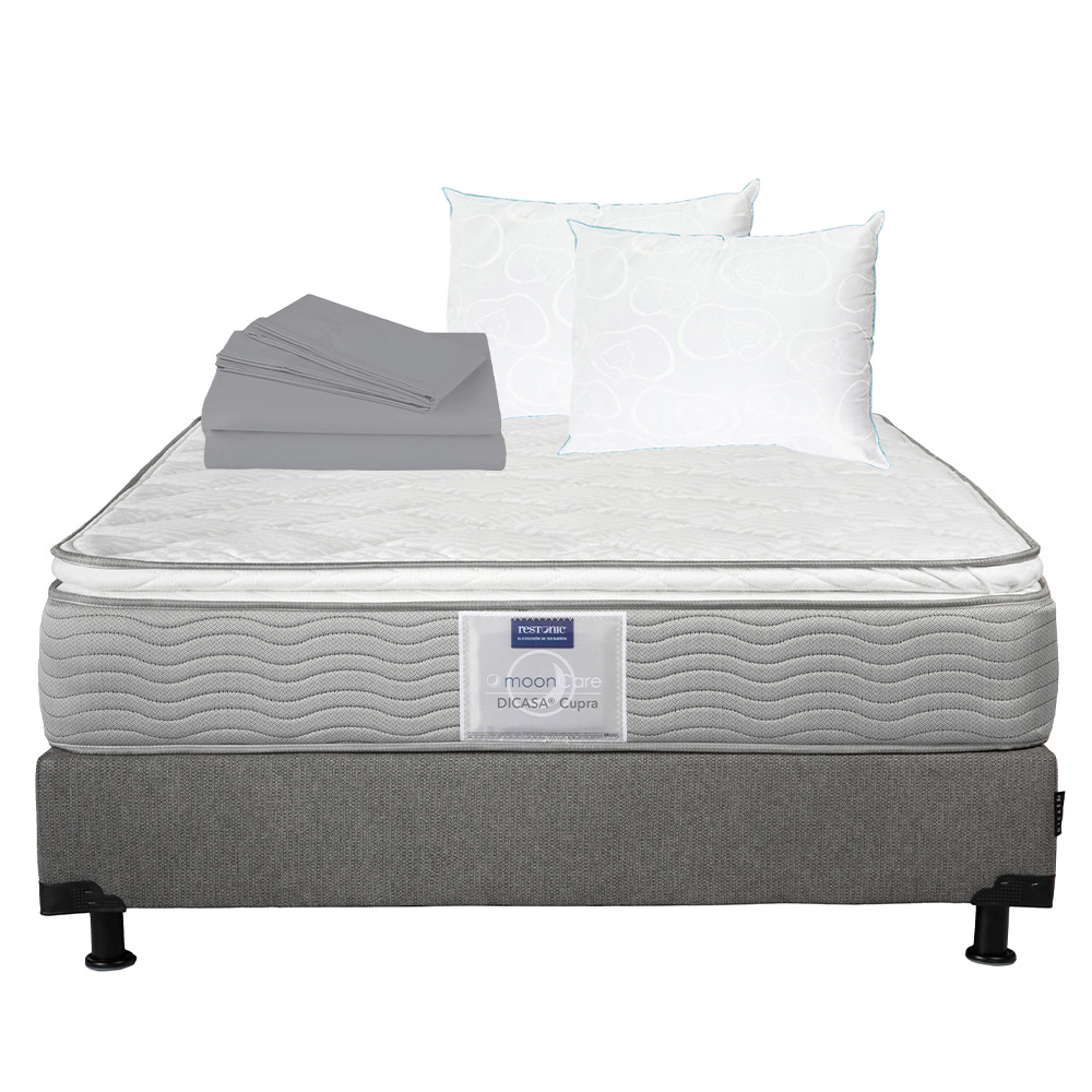 Colchón Restonic Queen Size + Box Dicasa  + 2 Almohadas  Osos + Sábanas