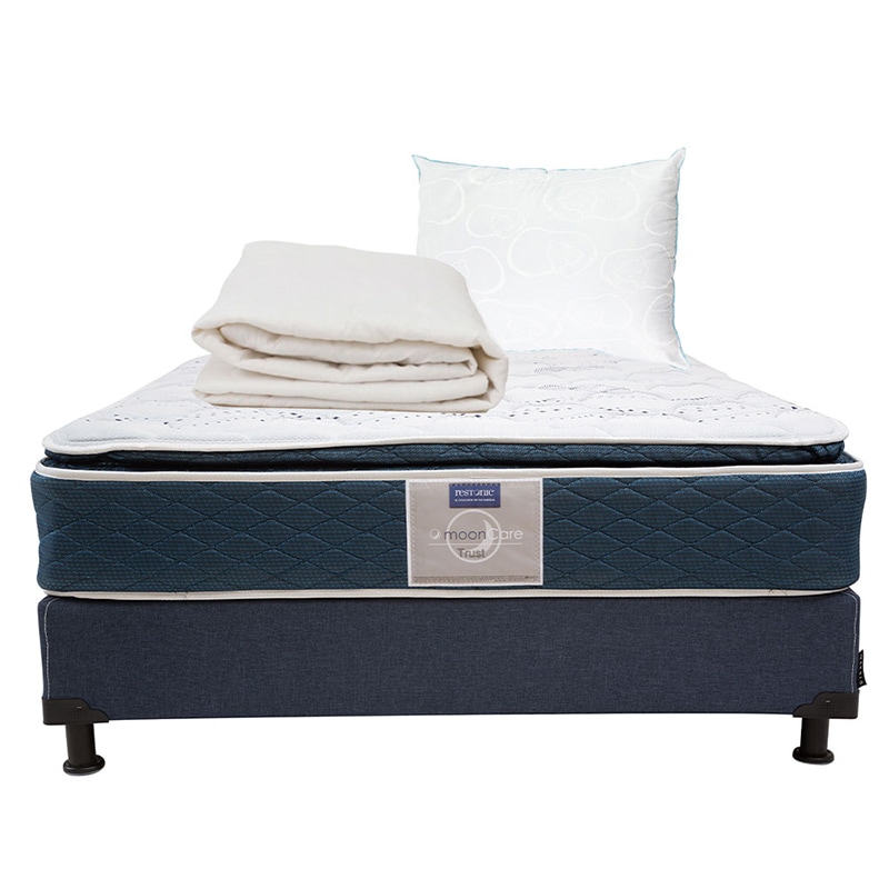 Colchón Restonic Trust Queen Size + Box Dicasa color Azul + Almohada Oso + Protector de Colchón $11,299