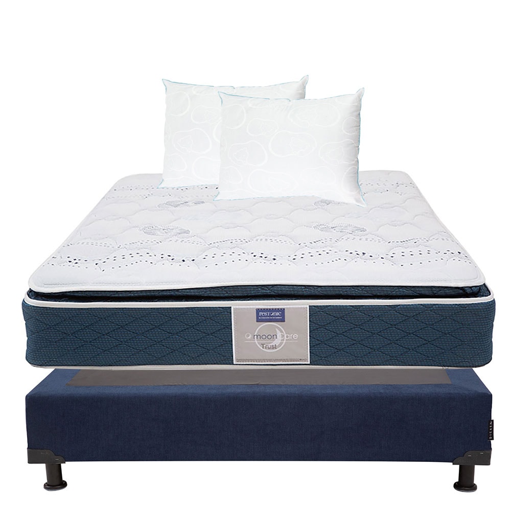 Colchón Restonic Trust Queen Size + Box Dicasa Bless Color Azul + 2 Almohadas Osos $8,449