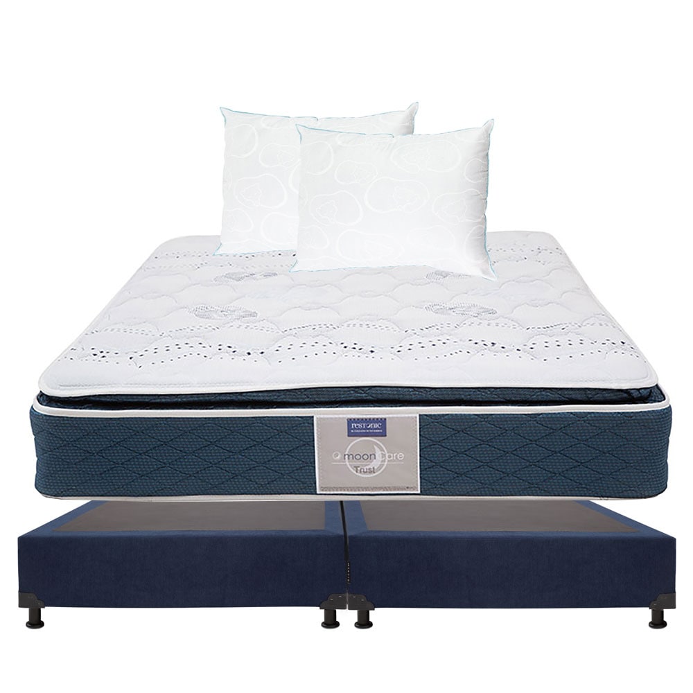 Colchón Restonic Trust King Size + Box Dicasa Bless Color Azul + 2 Almohadas Osos $12,099