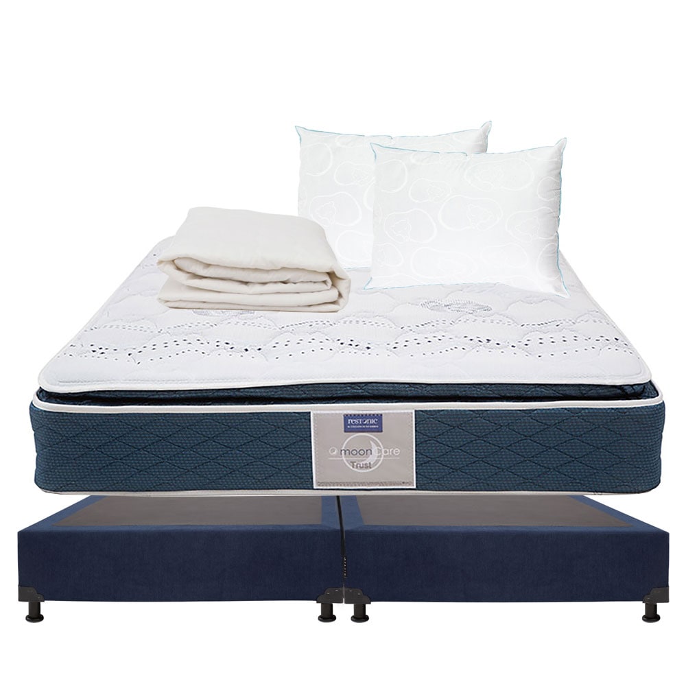 Colchón Restonic Trust King Size + Box Dicasa Bless Color Azul + 2 Almohadas Osos + Protector De Colchón $12,649