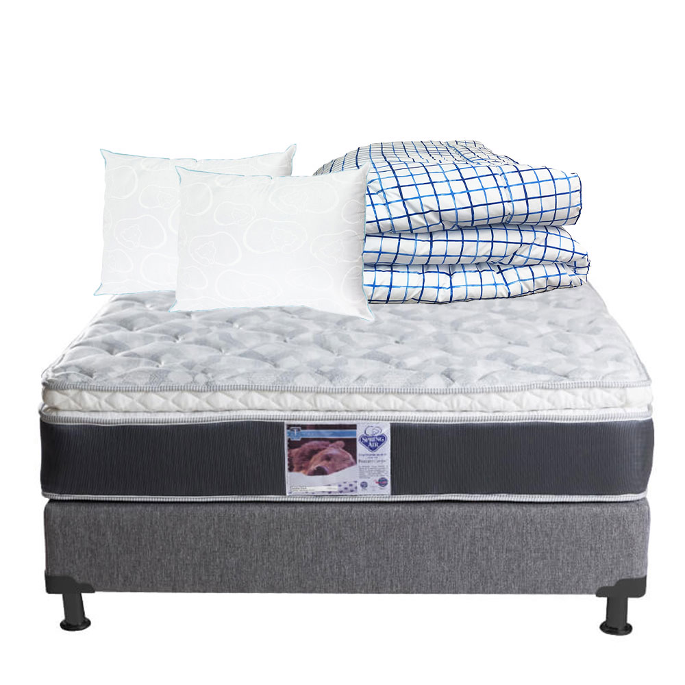 Colchón Spring Air Marte y Box Dicasa Matrimonial + 2 Almohadas Osos + Edredón