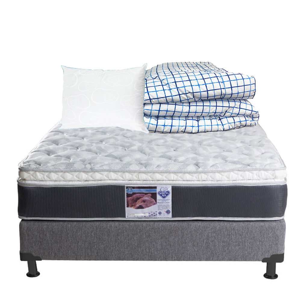 Colchón Spring Air Marte Individual + Box Dicasa Individual + Almohada Oso + Edredón