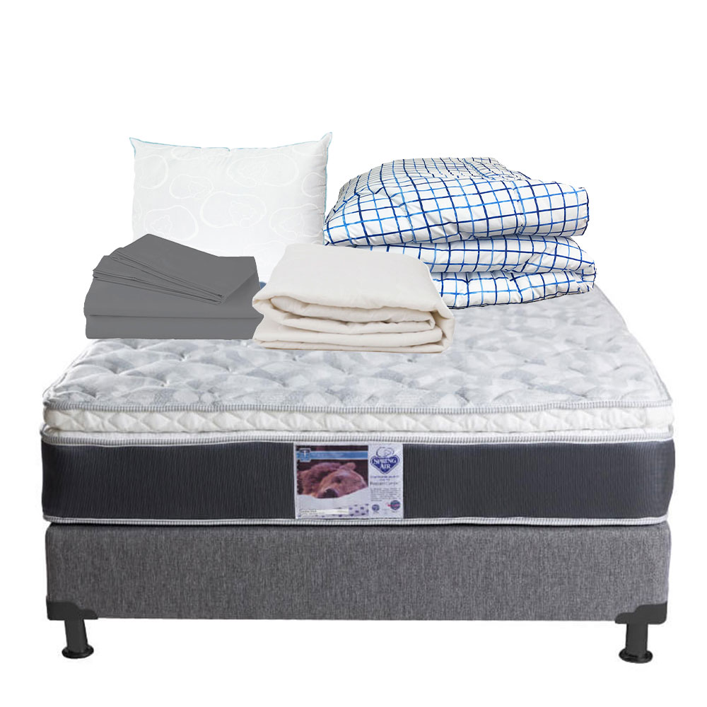Colchón Spring Air Marte Queen Size + Box Dicasa + Almohada Oso + Protector + Sábanas + Edredón