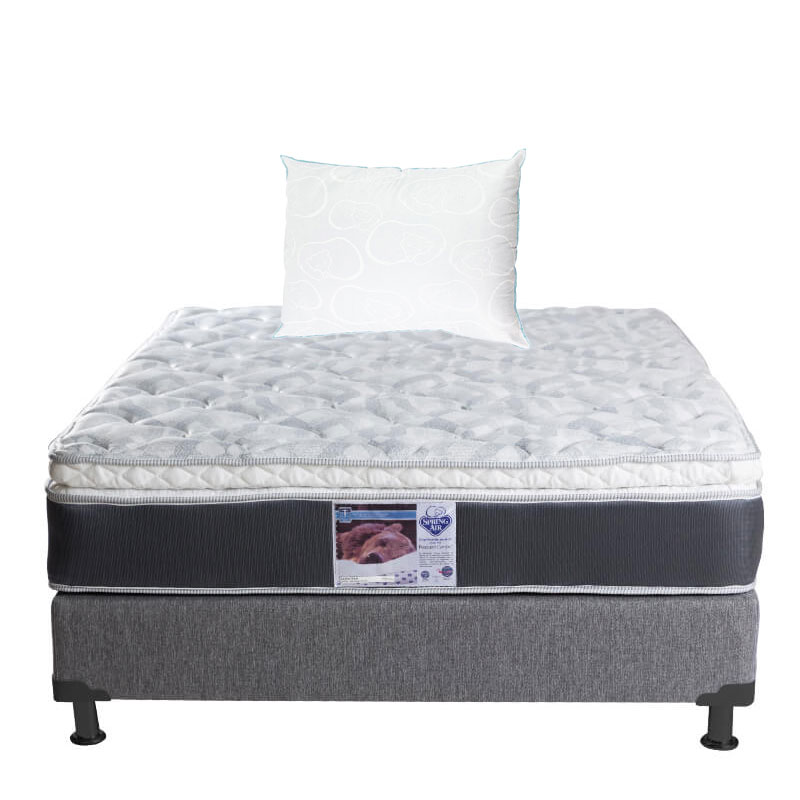 Colchón Spring Air Marte Individual + Box Dicasa + Almohada Oso