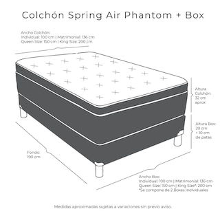 Foto 2 | Colchón Spring Air Phantom y Box Dicasa Queen Size + Almohada Oso + Protector de Colchón