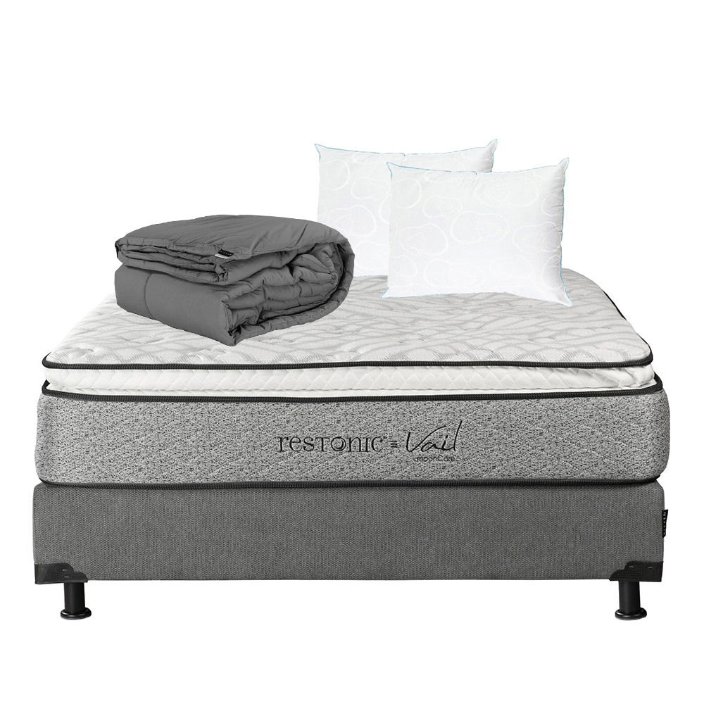Foto 1 | Colchón Restonic Vail Queen Size + Box Dicasa  +  2 Almohadas Osos + Edredón