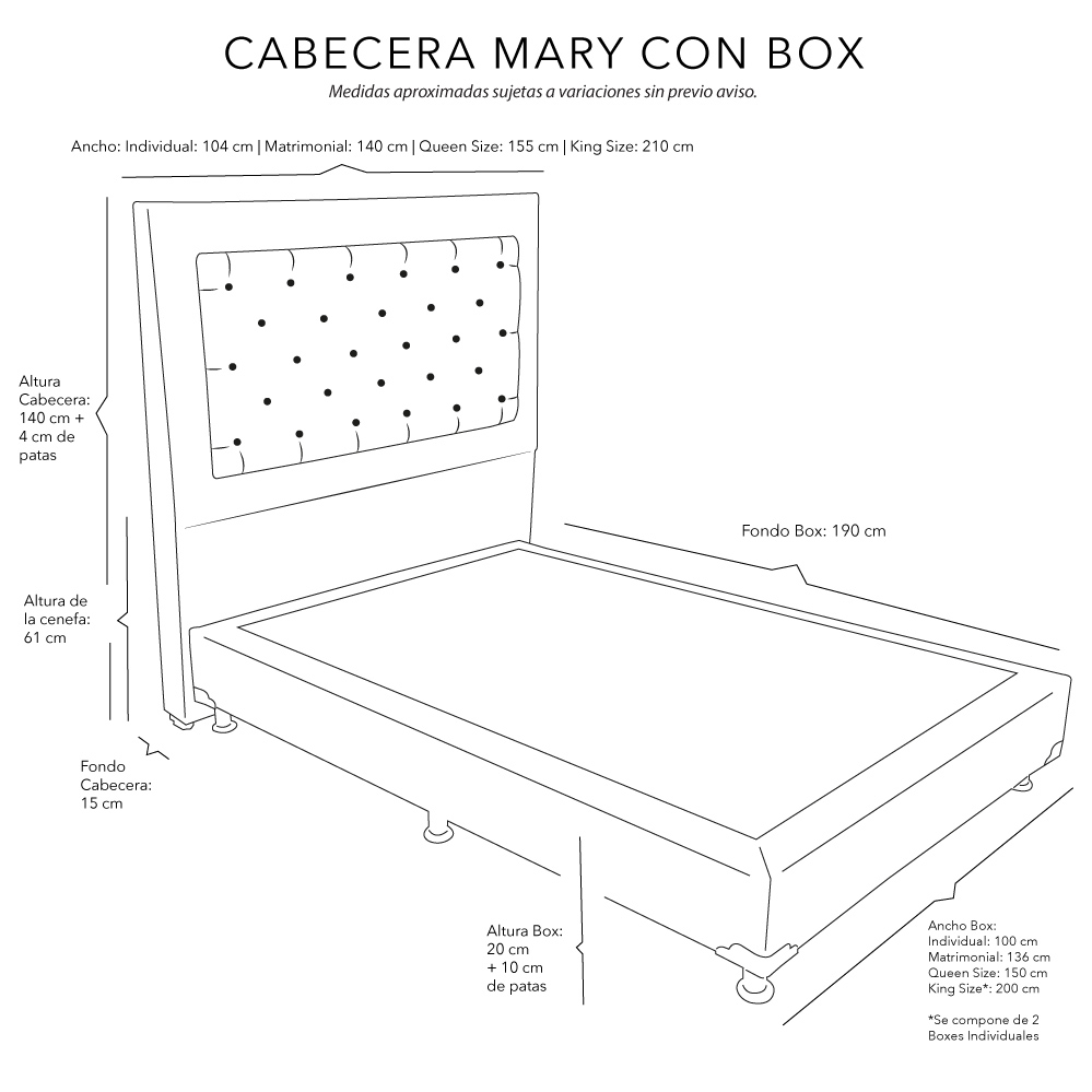 Foto 2 | Cabecera Dicasa Mary color Beige + Box Dicasa Dolum color Beige + Colchón Spring Air Omega Matrimonial
