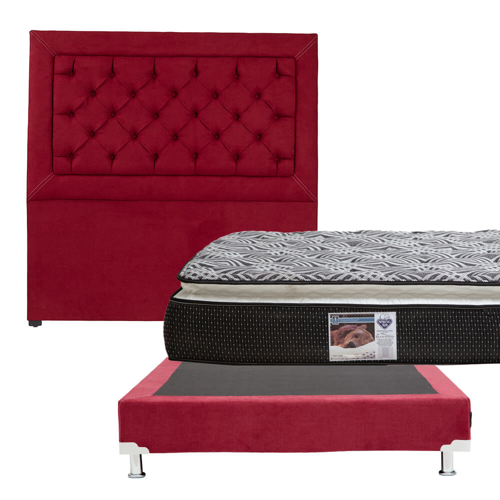 Cabecera Dicasa Mary Rojo + Box Dicasa Red Rojo + Colchón Spring Air Omega Matrimonial
