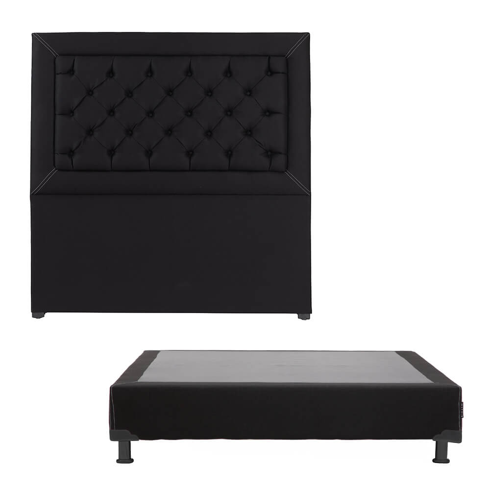 Cabecera Dicasa Mary color Negro + Box Dicasa Black + Colchón Spring Air Omega Matrimonial