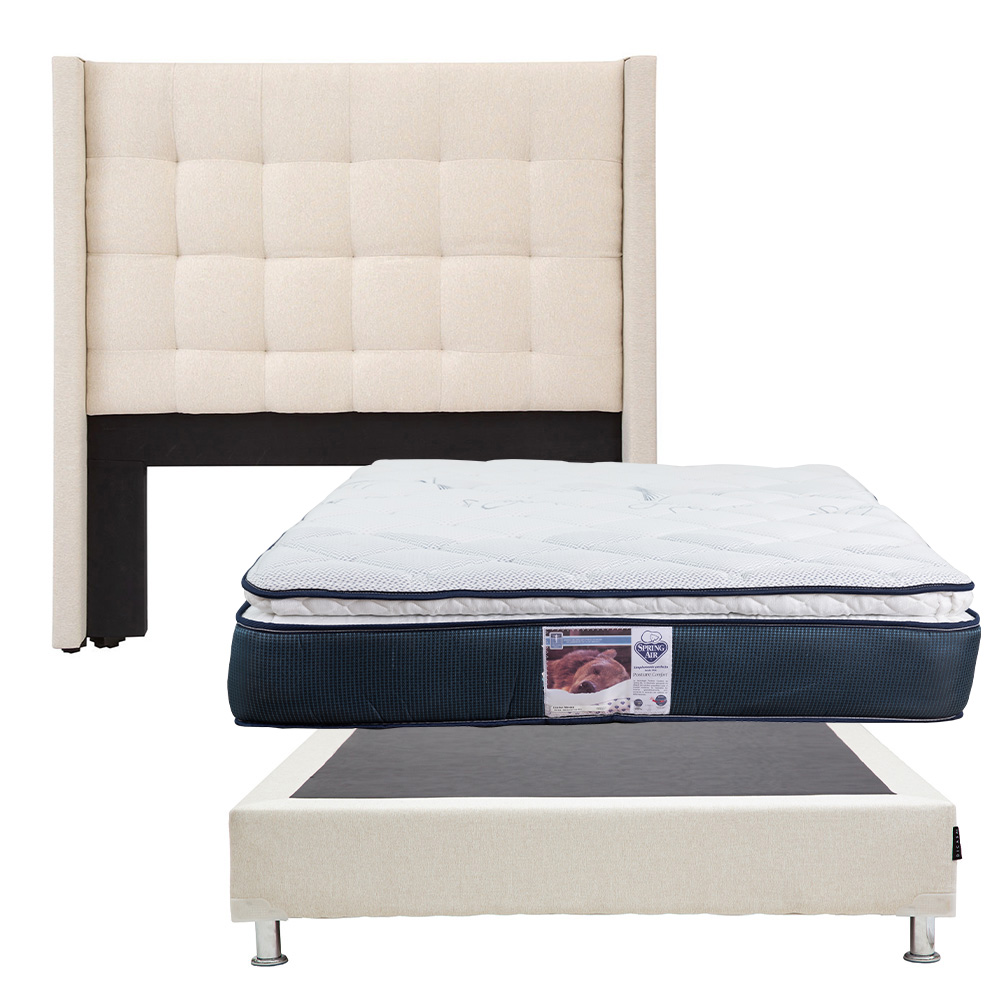 Cabecera Dicasa Titan Color Beige +box Dicasa Dolum Color Beige +colchon Spring Air Monaco Queen Size