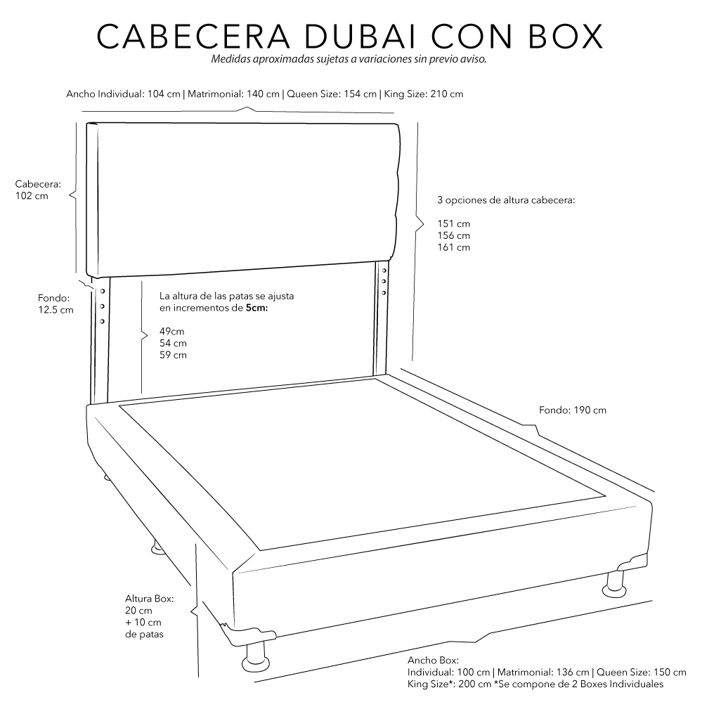 Foto 7 | Cabecera Dubái + Box Dicasa Gris + Colchón Mónaco Matrimonial