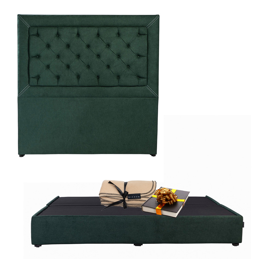 Cabecera Dicasa Mary Color Verde+base Cama Dicasa Imperial Color Verde King Size