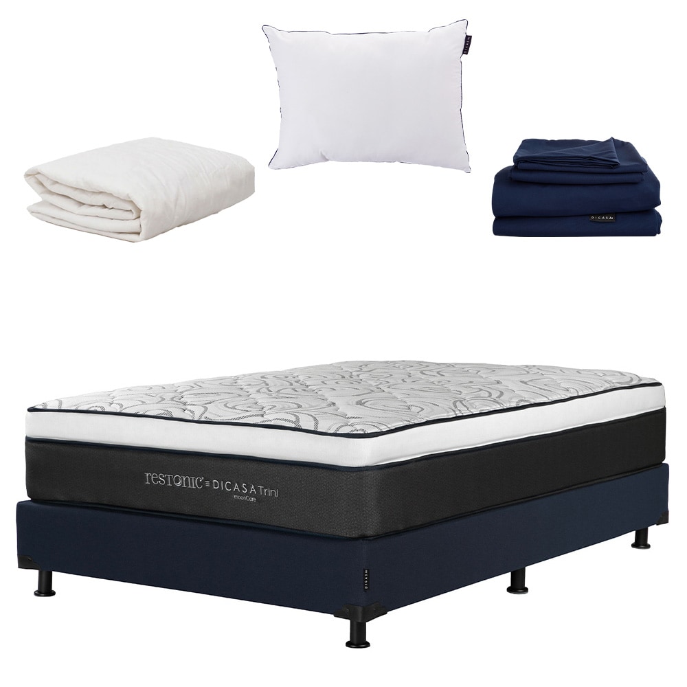 Colchón Dicasa Trini + Box Dicasa Orly Queen Size + Almohada One + Protector de Colchón + Sábanas Softy $9,049