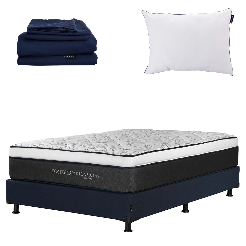 Colchón Dicasa Trini + Box Dicasa Orly Queen Size + Almohada One + Sábanas Softy $8,399