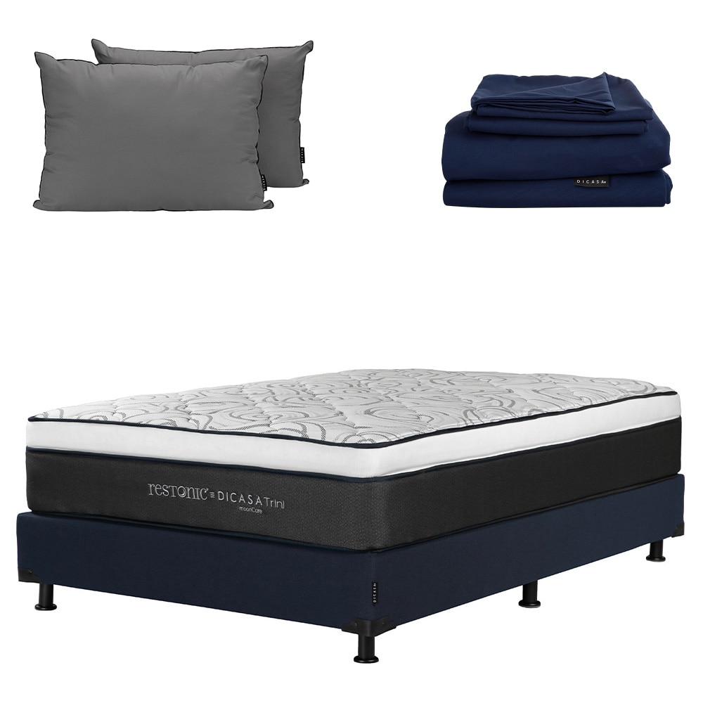 Colchón Dicasa Trini + Box Dicasa Orly Queen Size + 2 Almohadas + Sábanas Softy $8,549