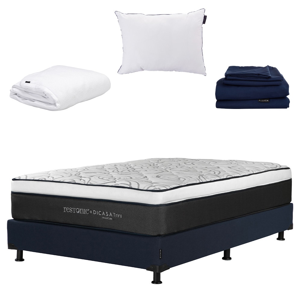 Colchón Dicasa Trini + Box Dicasa Orly Matrimonial + Almohada One + Protector De Colchón Cloud + Sábanas Softy $8,649