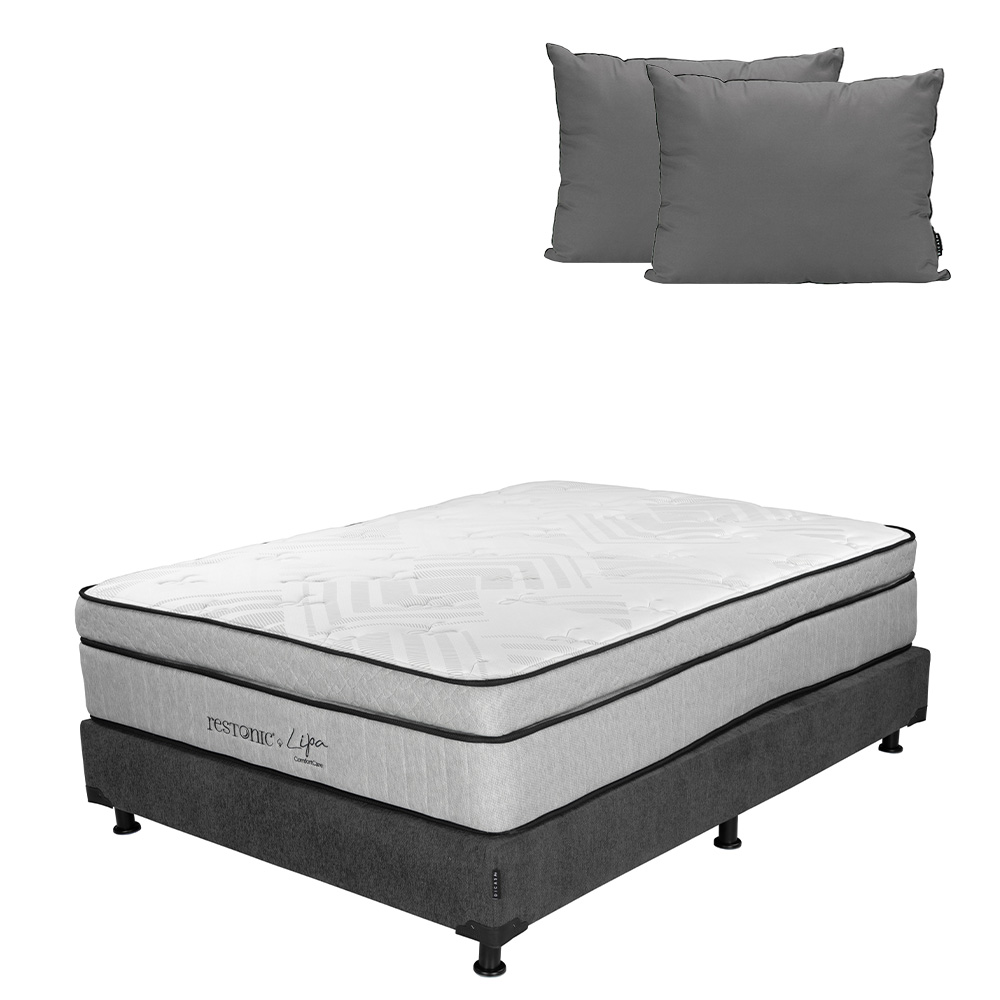 Colchón Restonic Lipa + Box Dicasa Queen Size + Almohada 2pack