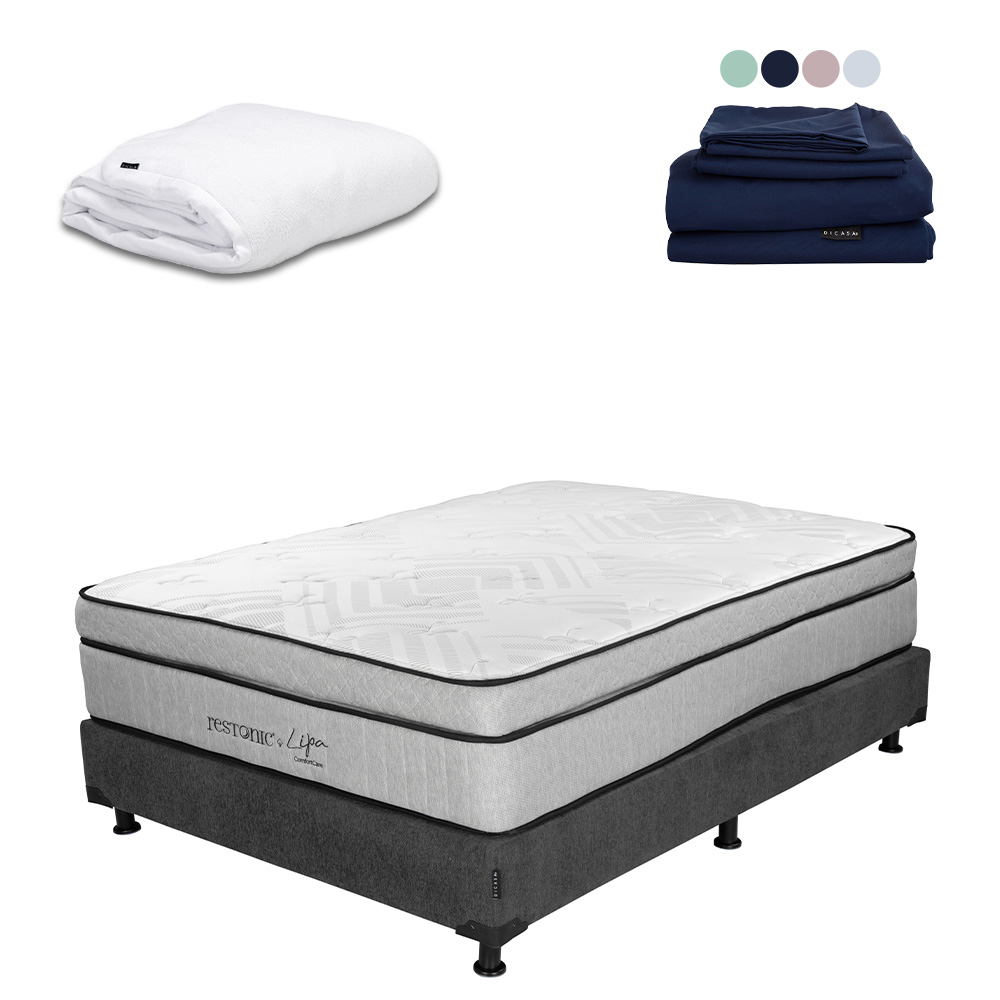 Foto 1 | Colchon Restonic Lipa + Box Dicasa Queen Size + Protector Cloud + Sabanas Softy