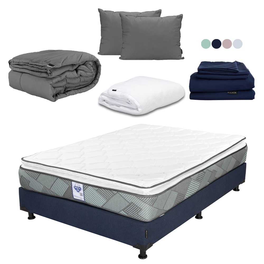 Colchón Spring Air Baggio + Box Dicasa Matrimonial + Almohada 2pack + Protector Cloud + Sabanas Softy + Edredon Homy $9,399