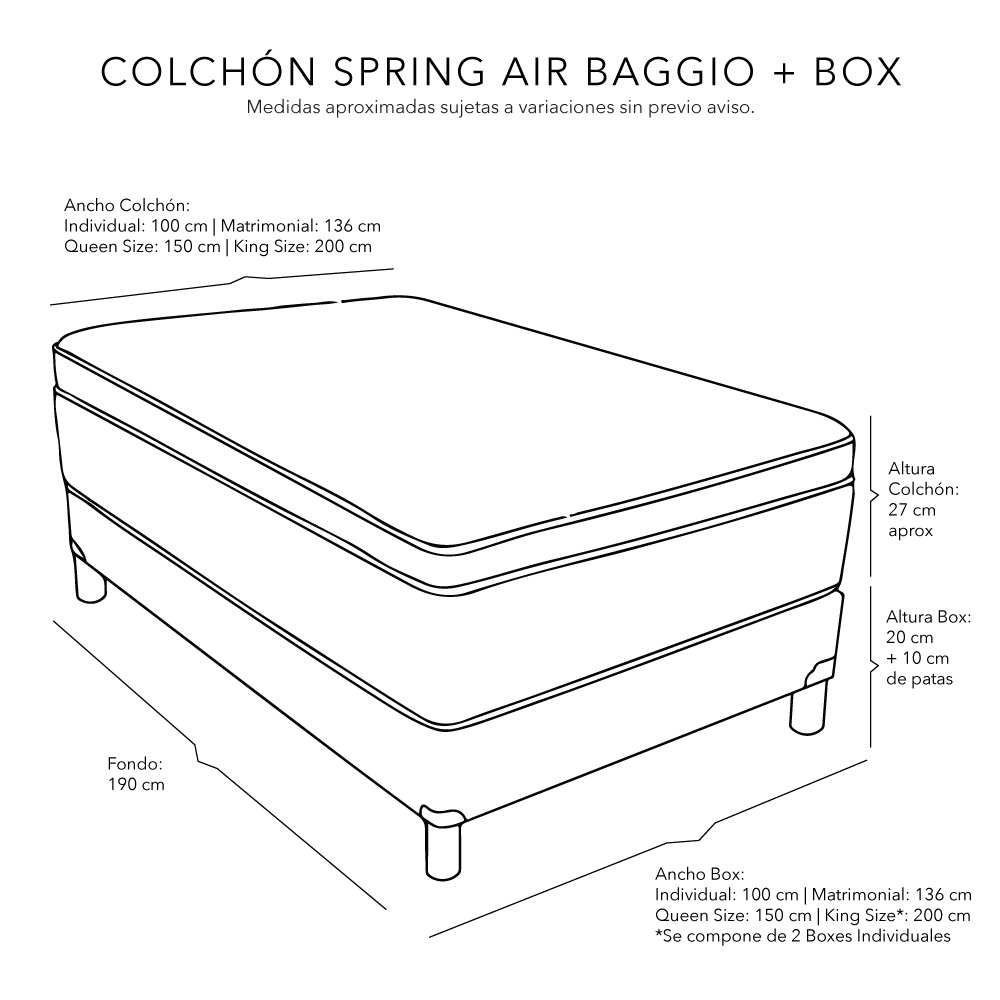 Foto 5 | Colchón Spring Air Baggio + Box Dicasa Matrimonial + Almohada 2pack