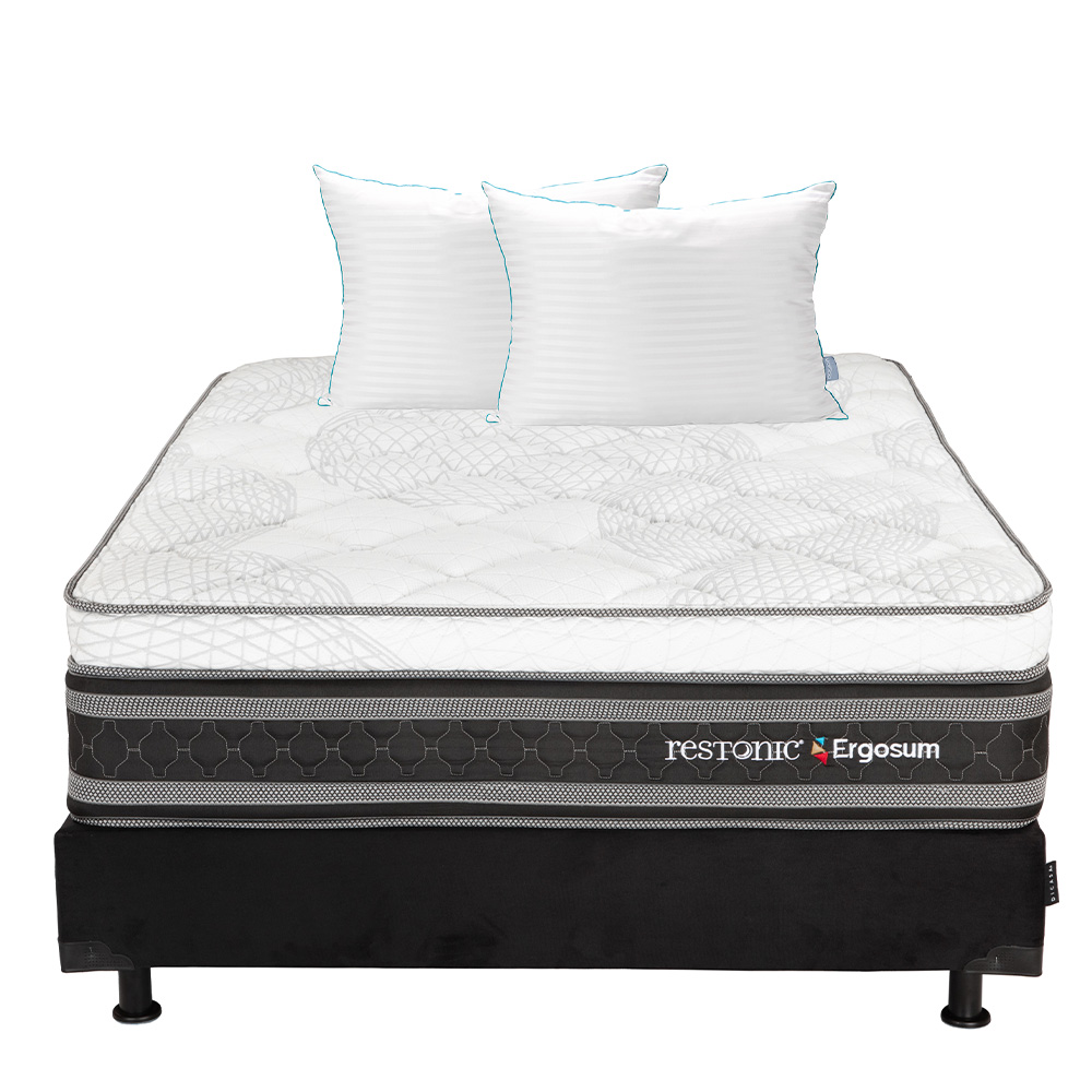 Colchón Restonic Ergosum + Box Dicasa Matrimonial + Almohada Royal Twin