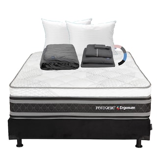 Foto 1 | Colchón Restonic Ergosum + Box Dicasa Matrimonial + Almohada Royal Twin + Protector Lux + Sábanas Royal
