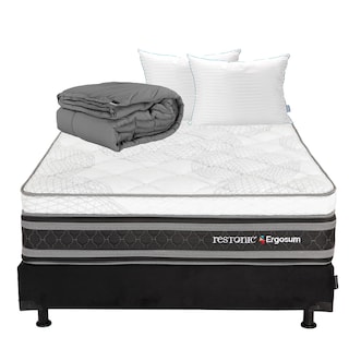 Foto 1 | Colchón Restonic Ergosum + Box Dicasa Matrimonial + Almohada Royal Twin + Edredón Homy