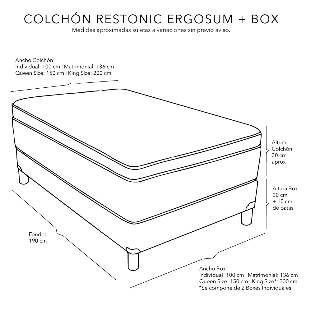 Foto 4 | Colchón Restonic Ergosum + Box Dicasa Queen Size + Almohada 2pack + Protector Cloud + Sábanas Softy