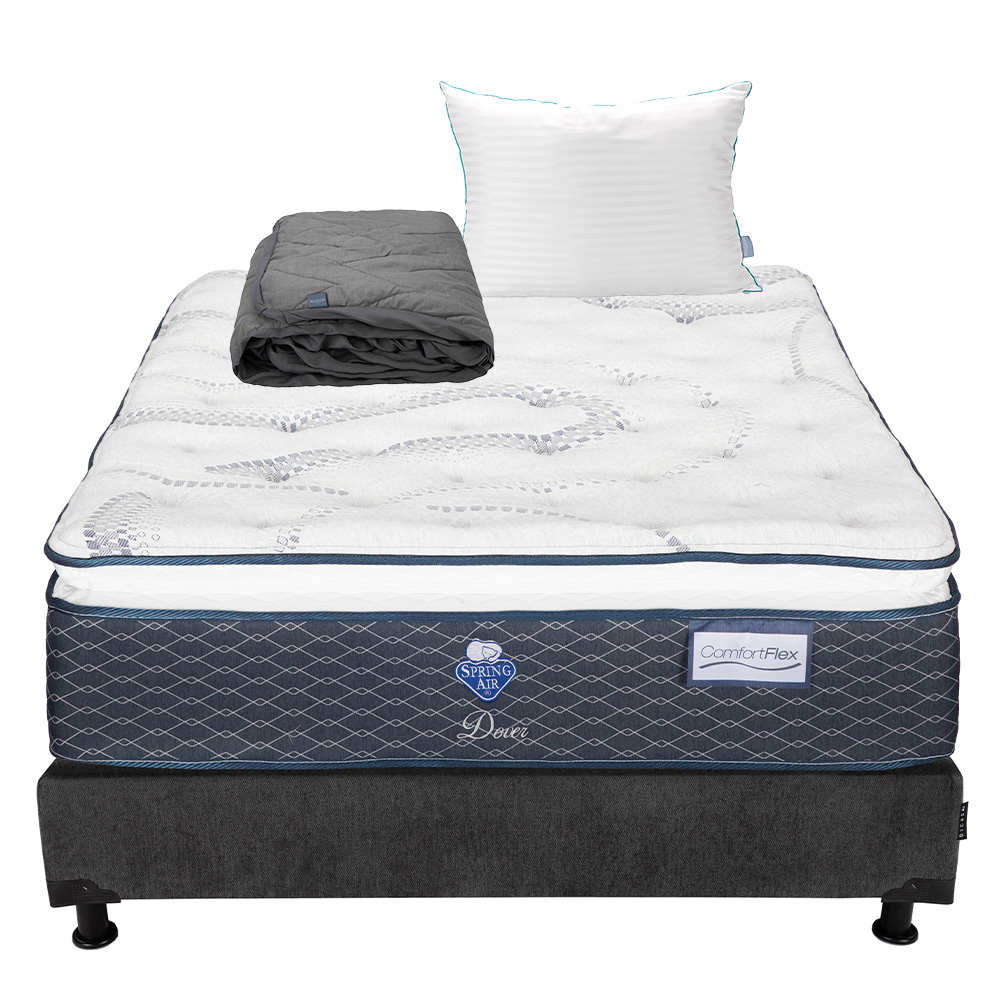 Colchon Spring Air Dover + Box Dicasa Matrimonial + Almohada Royal + Protector Lux