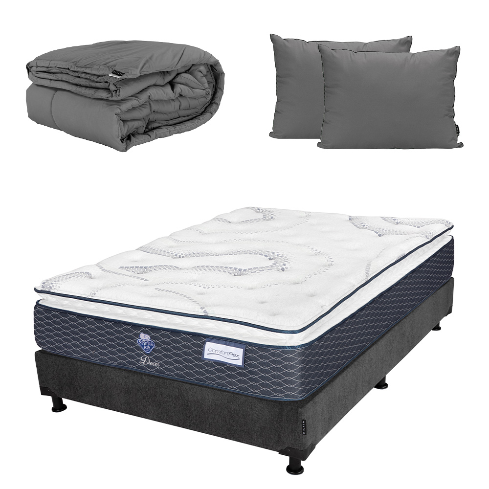 Colchón Spring Air Dover + Box Dicasa Queen Size + Almohada 2pack + Edredón Homy