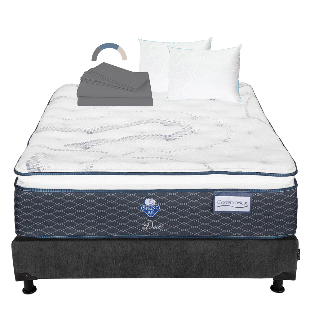 Colchon Spring Air Dover + Box Dicasa Matrimonial + Almohada Oso 2 + Sabanas Basic