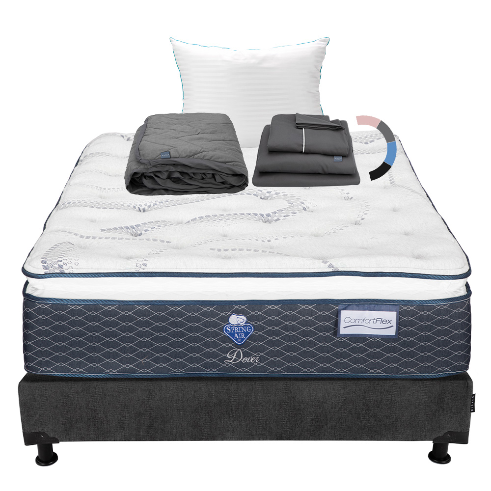 Colchon Spring Air Dover + Box Dicasa Matrimonial + Almohada Royal + Protector Lux + Sabanas Royal