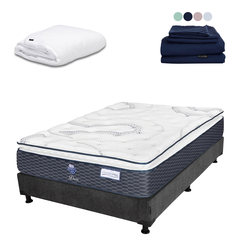 Colchon Spring Air Dover + Box Dicasa Matrimonial + Protector Cloud + Sabanas Softy