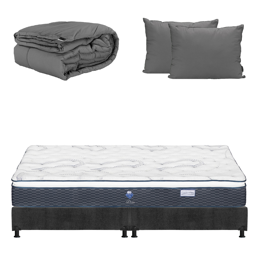 Colchón Spring Air Dover + Box Dicasa King Size + Almohada 2pack + Edredón Homy