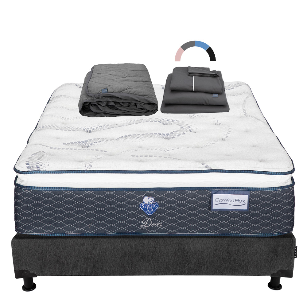 Colchon Spring Air Dover + Box Dicasa Queen Size + Protector Lux + Sabanas Royal