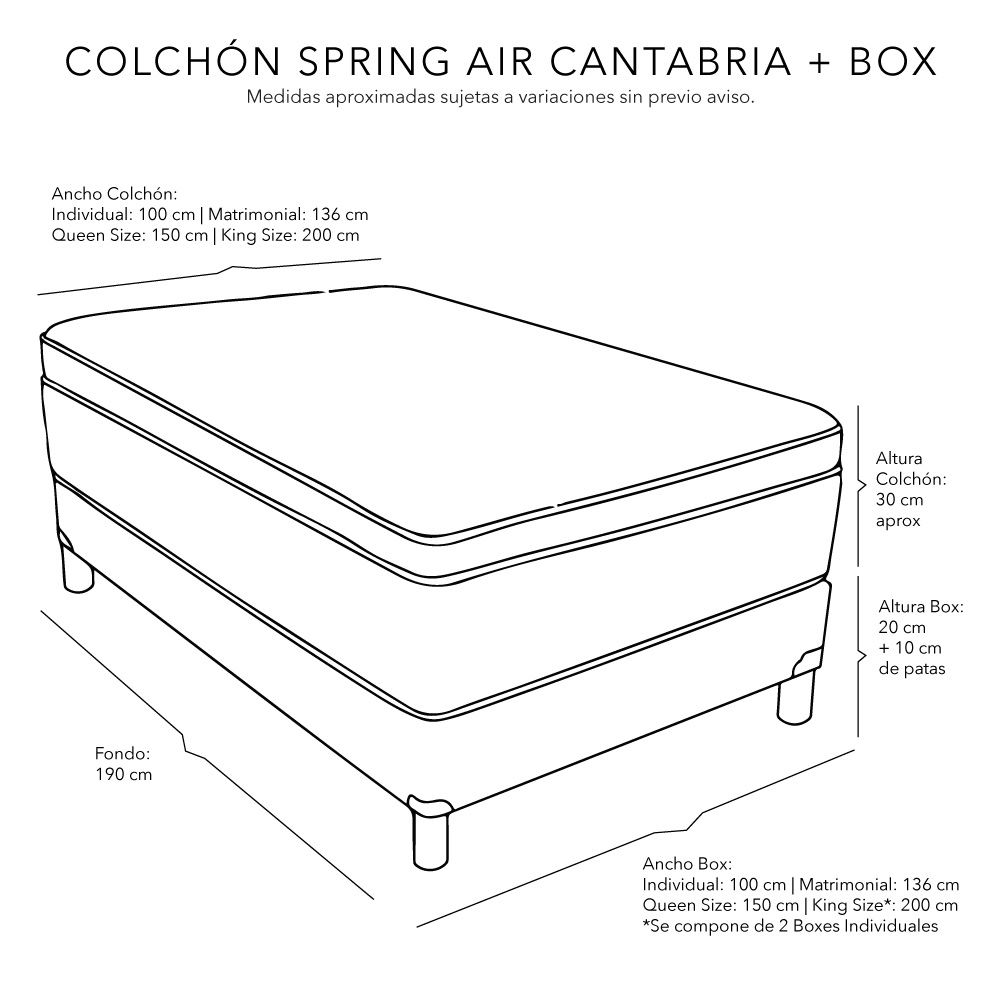 Foto 6 pulgar | Colchon Spring Air Cantabria + Box Dicasa Matrimonial + Almohada 2pack + Edredon Homy