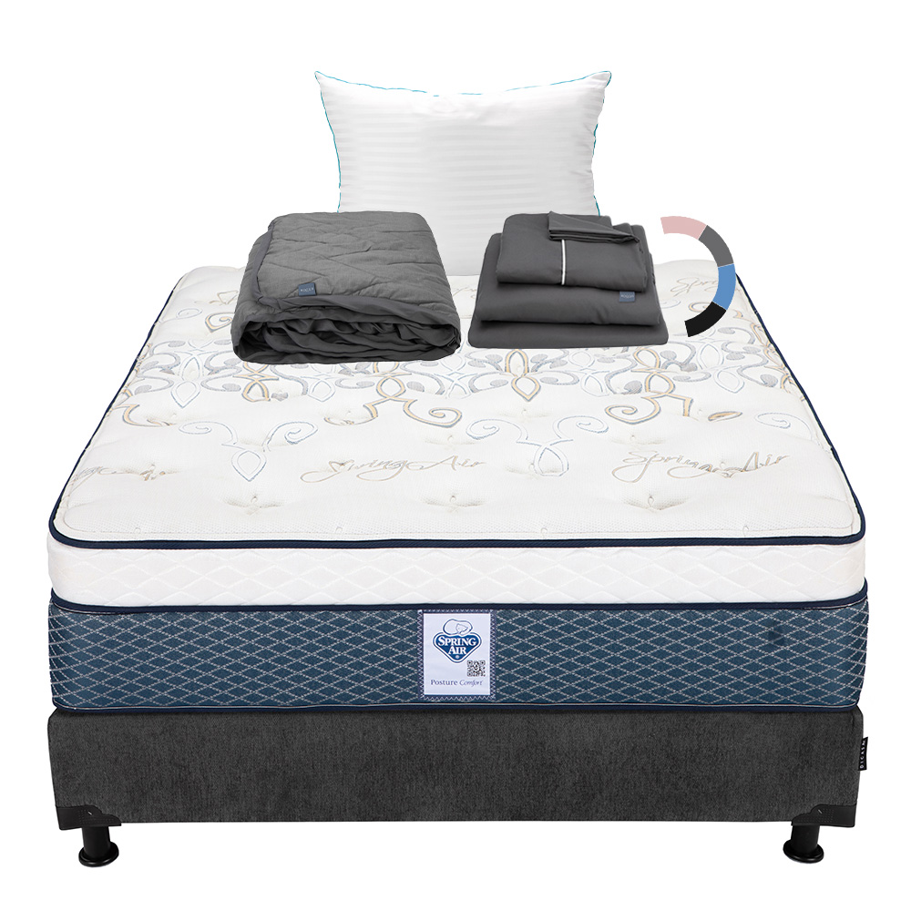 Colchon Spring Air Cantabria + Box Dicasa Queen Size + Almohada Royal + Protector Lux + Sabanas Royal