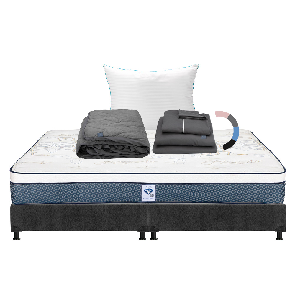 Colchon Spring Air Cantabria + Box Dicasa King Size + Almohada Royal + Protector Lux + Sabanas Royal