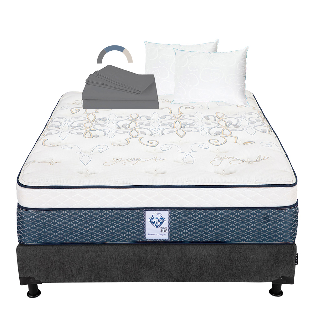 Colchon Spring Air Cantabria + Box Dicasa Queen Size + Almohada Oso 2 + Sabanas Basic