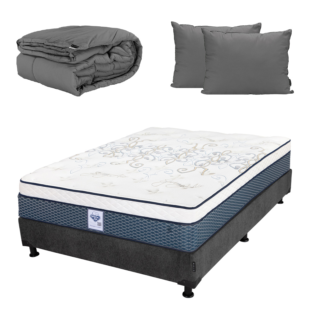 Colchon Spring Air Cantabria + Box Dicasa Queen Size + Almohada 2pack + Edredon Homy