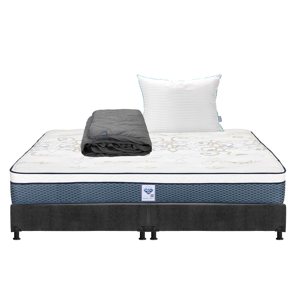 Colchon Spring Air Cantabria + Box Dicasa King Size + Almohada Royal + Protector Lux